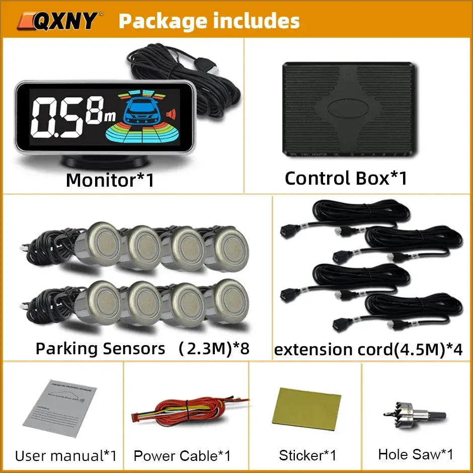 Simples Market Parktronic parking sensor kit with monitor and control box, 8 sensors and wiring