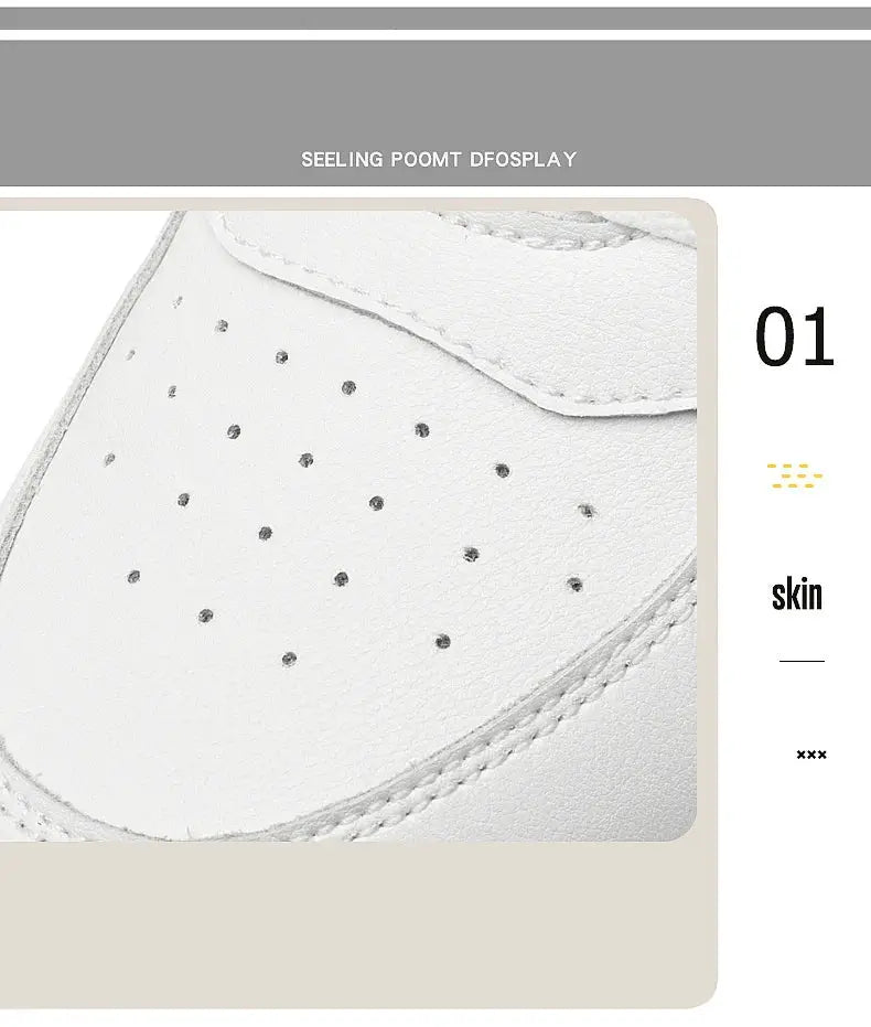 Men's elevator sneakers by Simples Market - white leather with perforated toe for 6/8/10cm height increase
