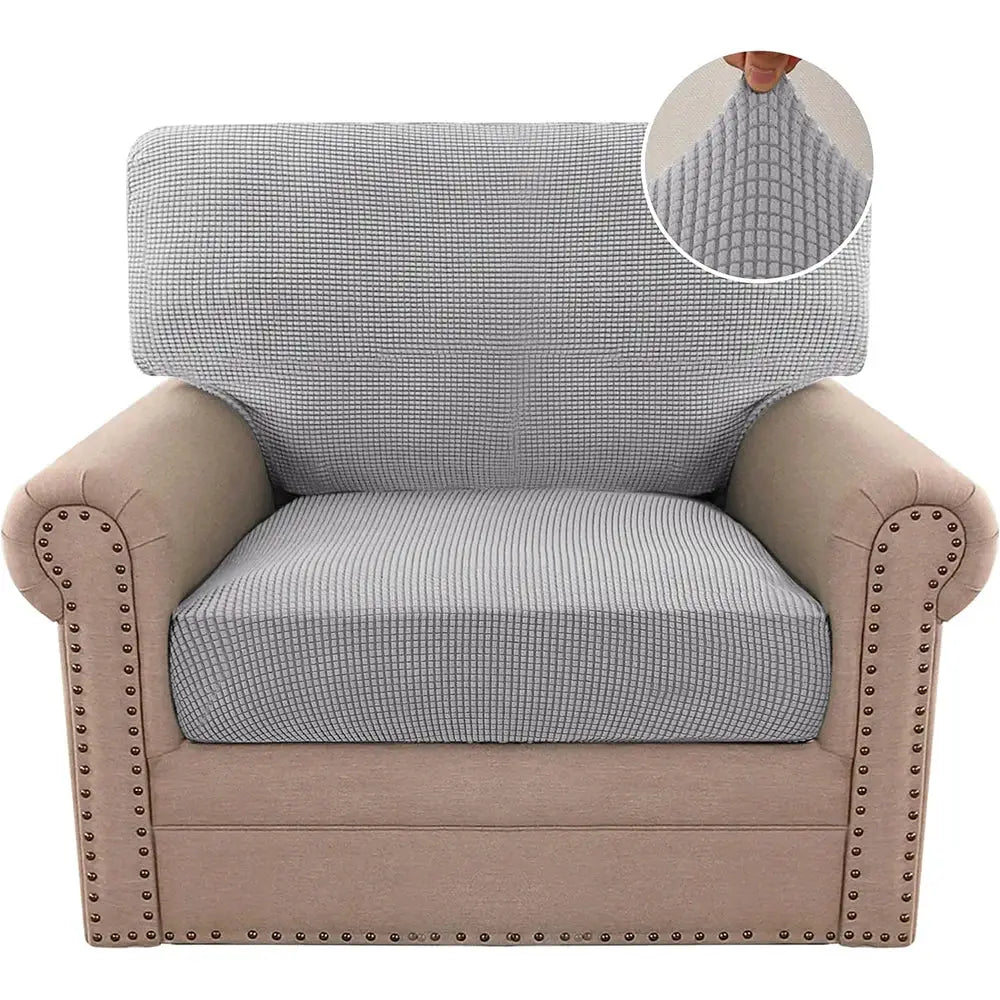 Jacquard polar fleece sofa cover for armchair by Simples Market, gray check pattern, stretch, removable