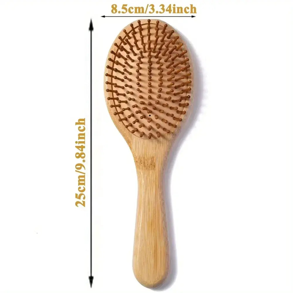 Natural Bamboo Paddle Comb With Air Cushion Anti Static Tangle Free Scalp Massage For Real Hair Wigs