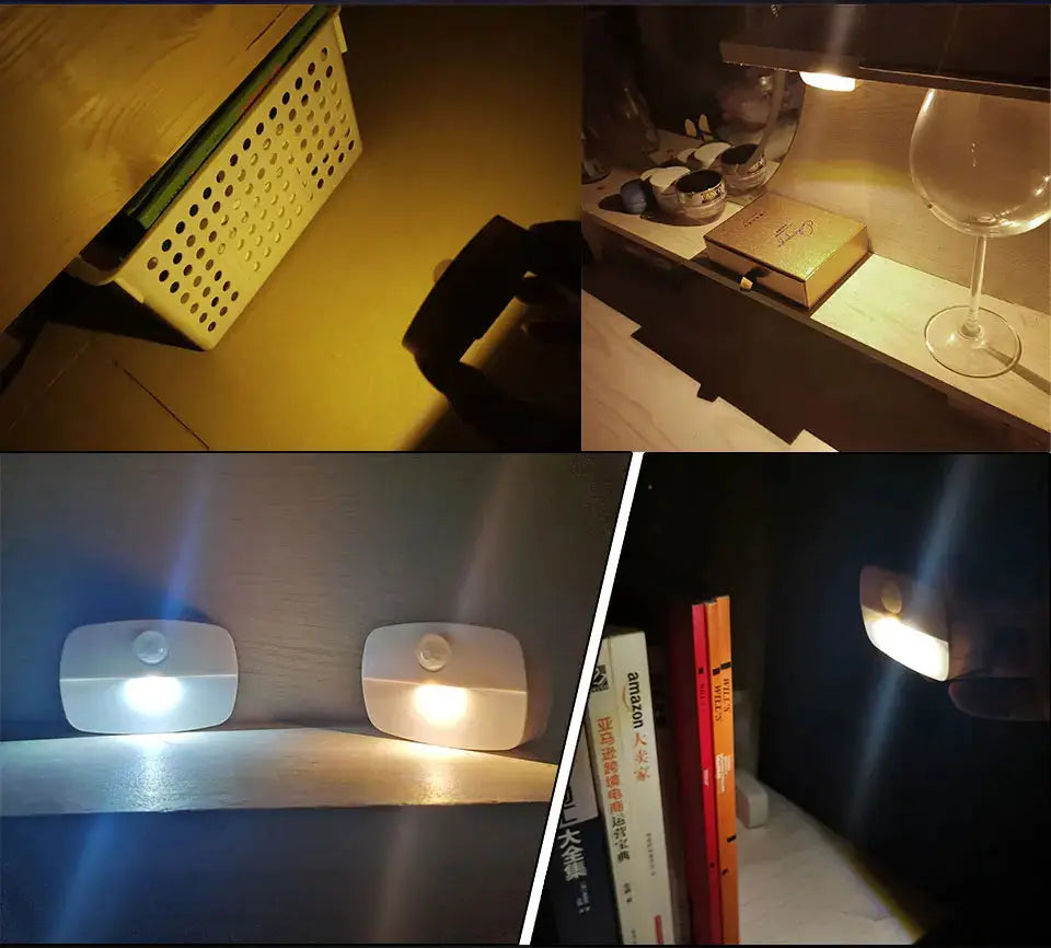 Simples Market wireless LED motion sensor night light; white plug-in, battery powered, for bedroom, stairs, closet