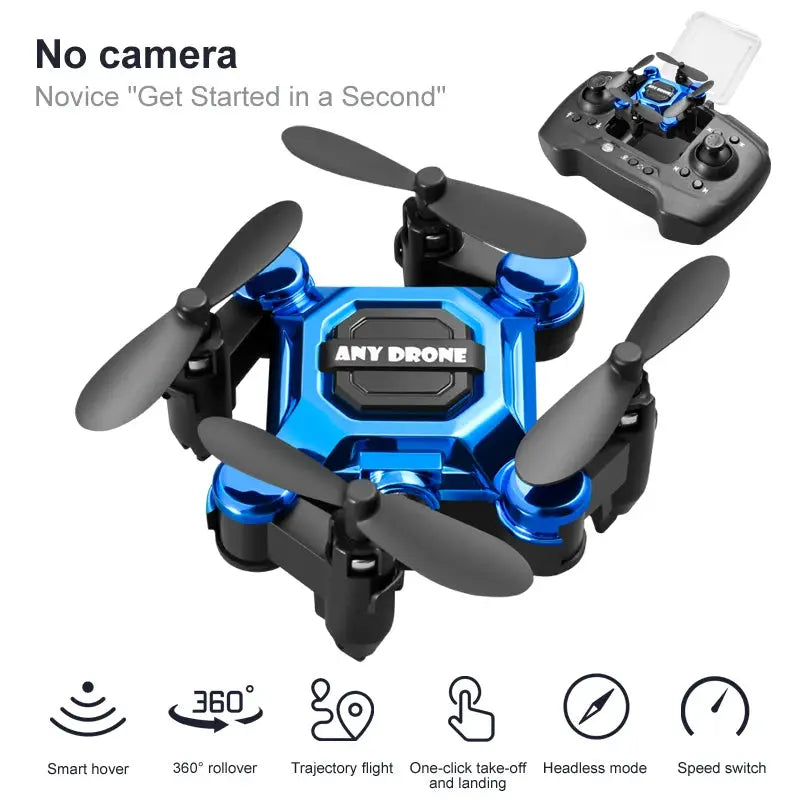Simples Market K04 mini folding drone with blue body and remote controller.