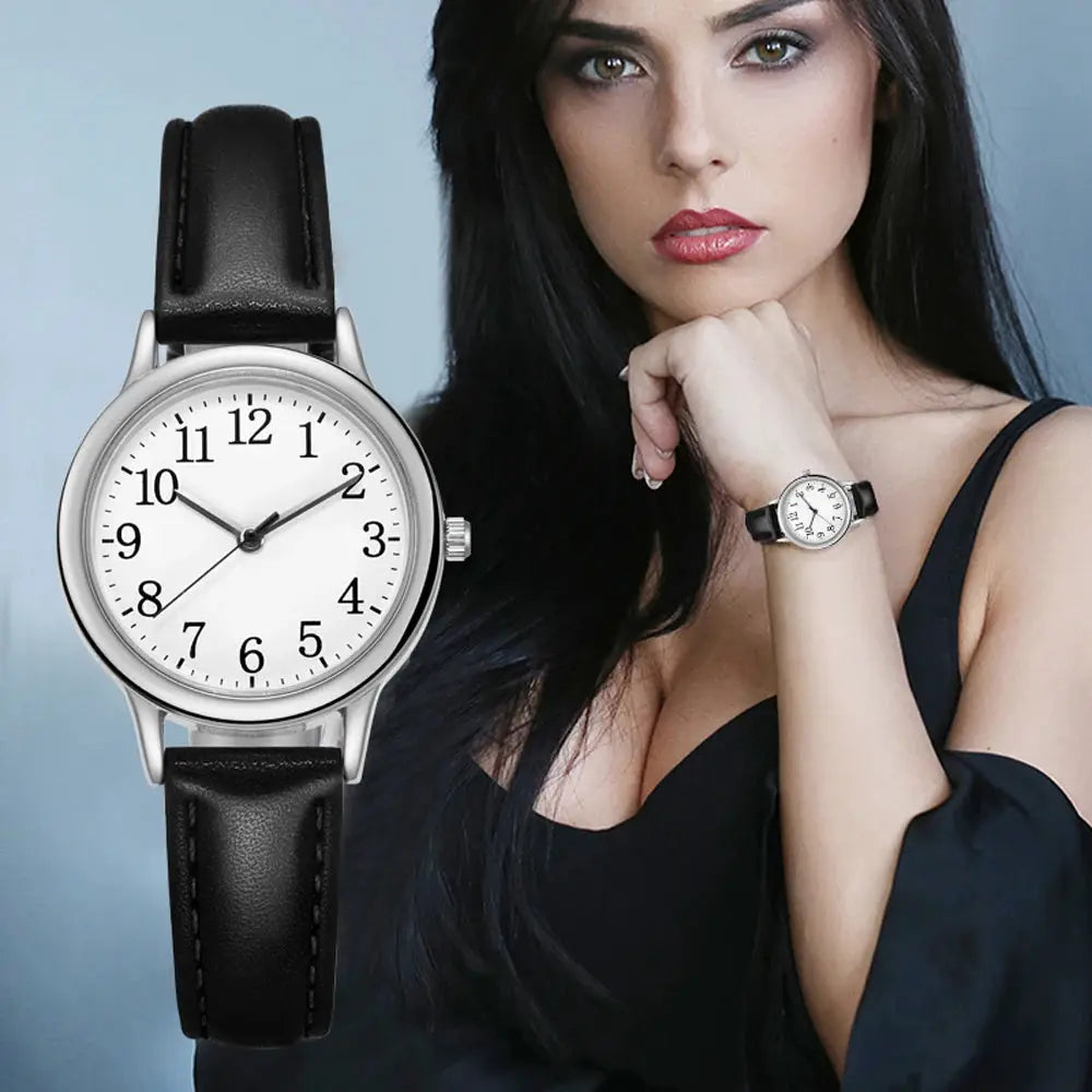 Leisure Fashion Women Quartz Wristwatch With Easy Read Arabic Numerals Simple Dial Candy Color PU Leather Strap