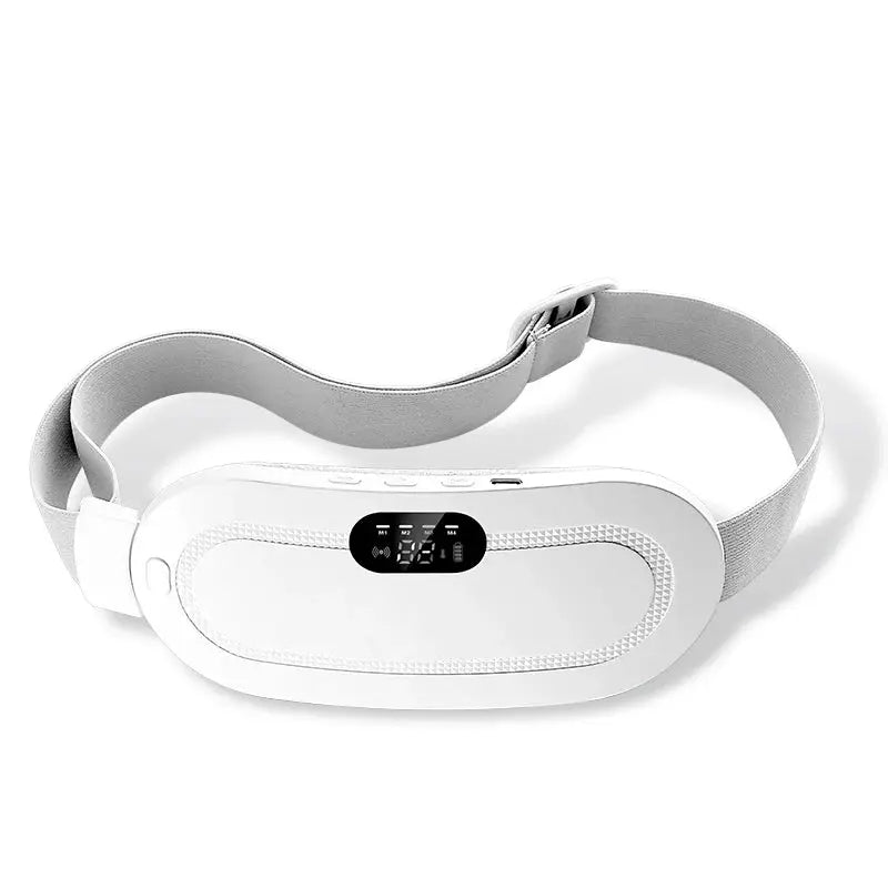 Electric waist massage belt by Simples Market, white vibrating heating abdominal wrap with digital control.