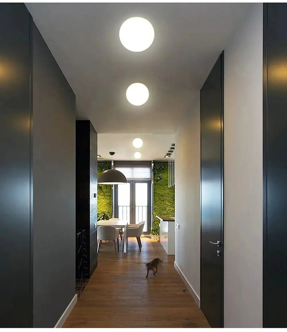 LED glass white ball ceiling light fixture, minimalist hallway lighting