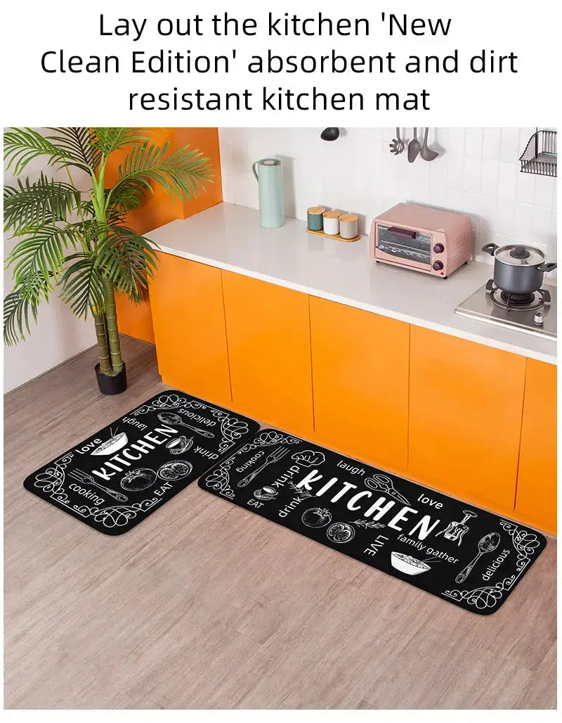 VIKAMA kitchen mats by Simples Market, black with white print, pair