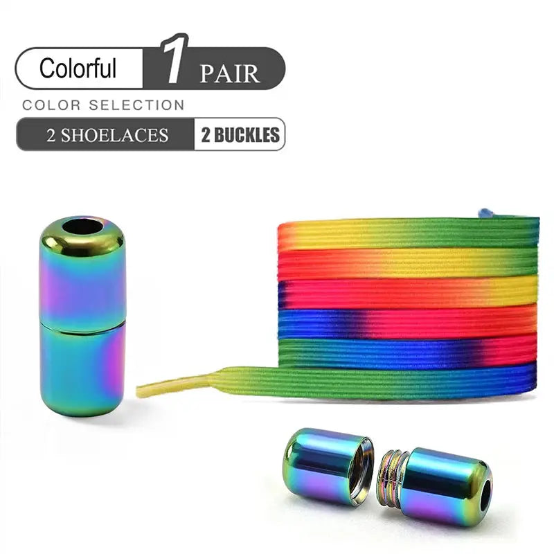 Rainbow no-tie elastic shoelaces with two buckles, 1 pair by Simples Market