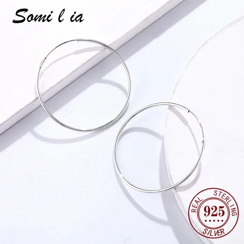 Somilia 925 Sterling Silver Big Hoop Earrings For Women Platinum Finish 10mm To 90mm Fine Jewelry