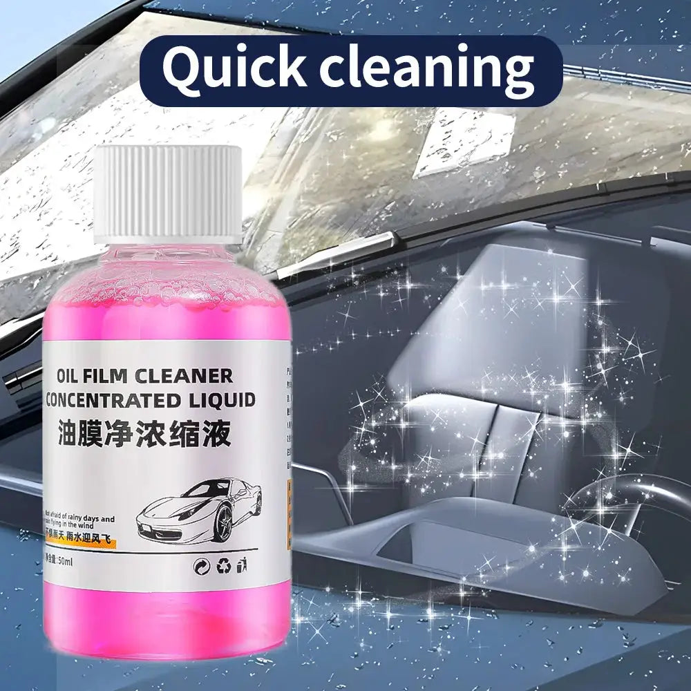 Car glass coating oil film cleaner bottle by Simples Market, pink liquid for rearview mirrors