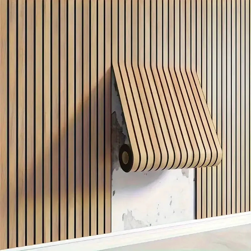 Simples Market peel-and-stick brown wood-pattern wallpaper roll with faux plaid grid design for walls