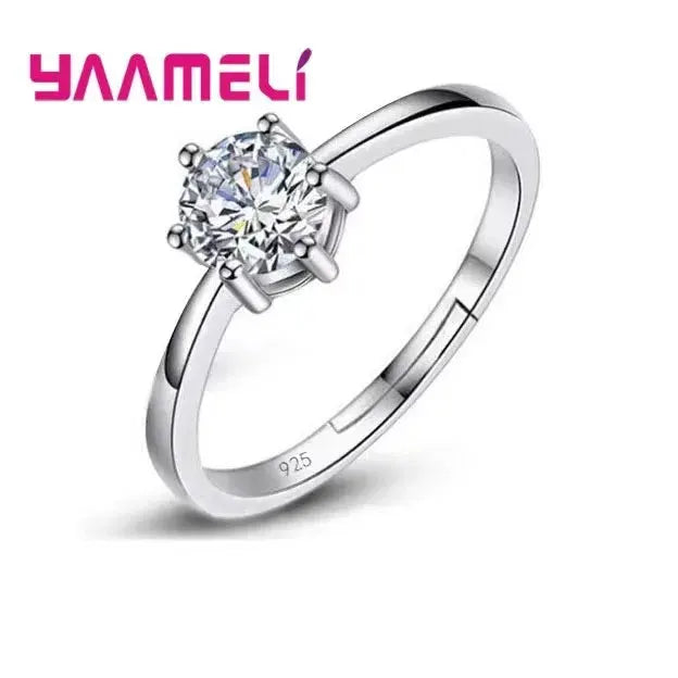 YAMMELI S925 Sterling Silver engagement ring with a clear Austrian crystal solitaire
