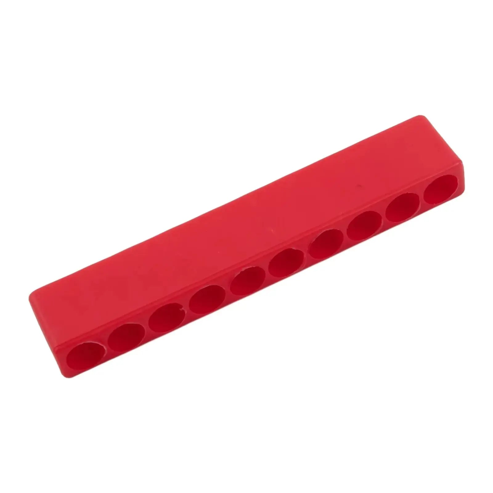 Red plastic 10-hole bit holder for 1/4-inch screwdriver bits