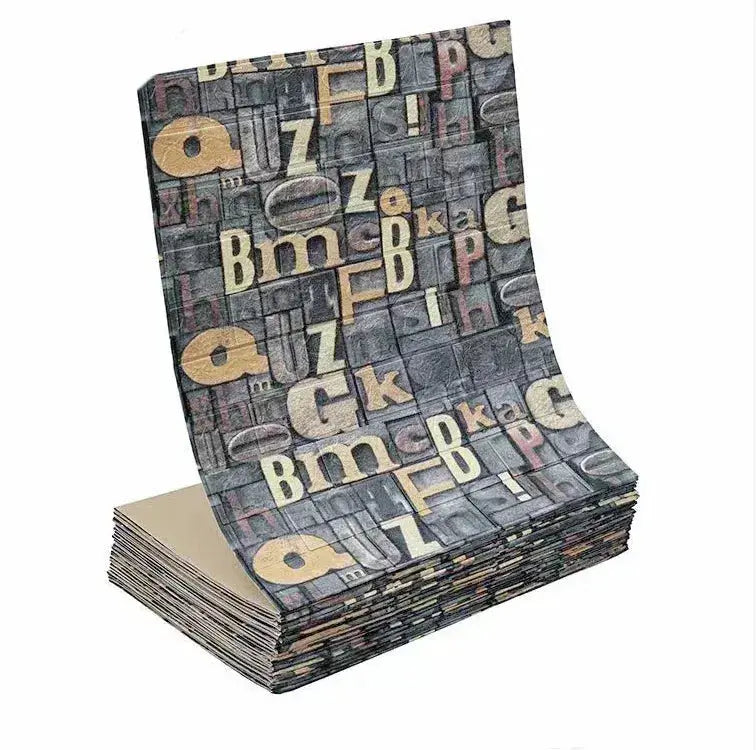 Simples Market 3D self-adhesive brick wallpaper with alphabet letters pattern; waterproof, 70cm wide, 1m/5m/10m lengths.