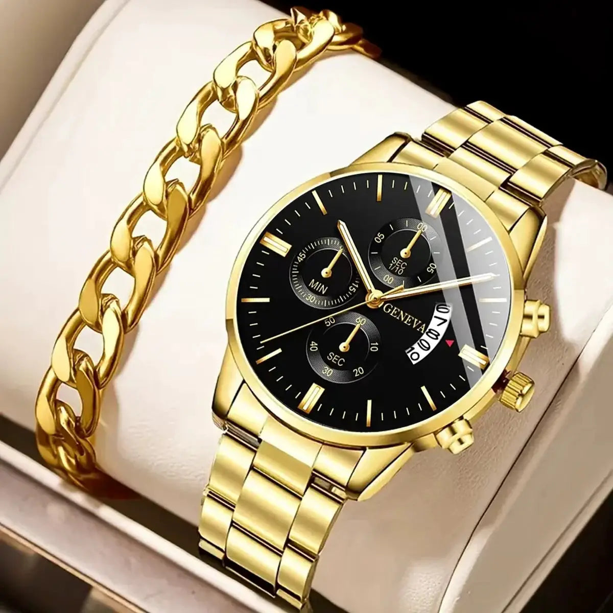 LuxeTime Men's Luxury Stainless Steel Watch With Calendar Quartz Movement Minimalist Business Timepiece