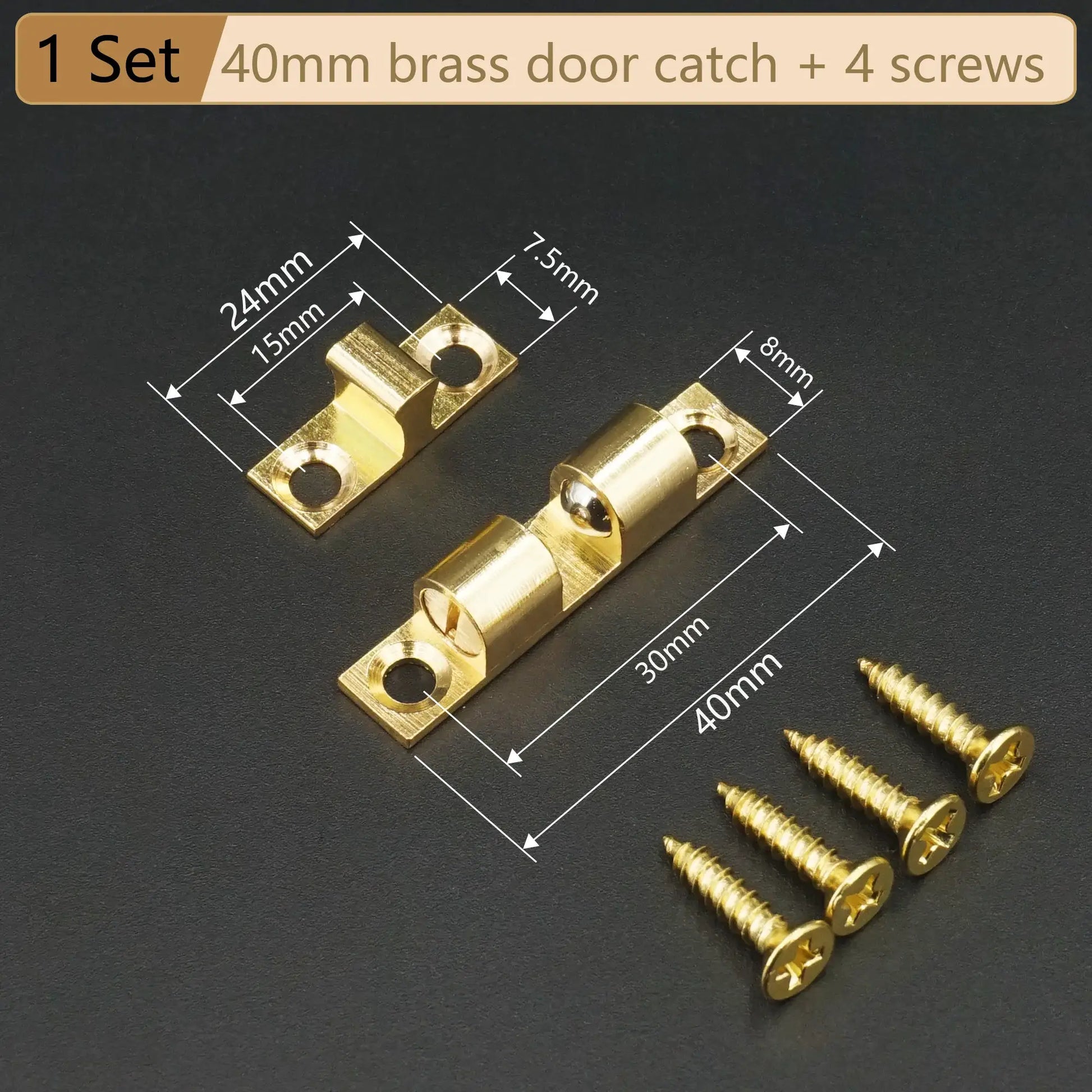 1 set Simples Market brass cabinet door catch with adjustable spring ball latch and 4 screws, 40mm; sizes 40–70mm