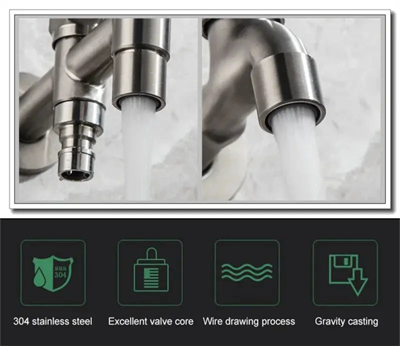 Garden faucet by Simples Market, 304 stainless steel, brushed finish, wall-mounted long-spout