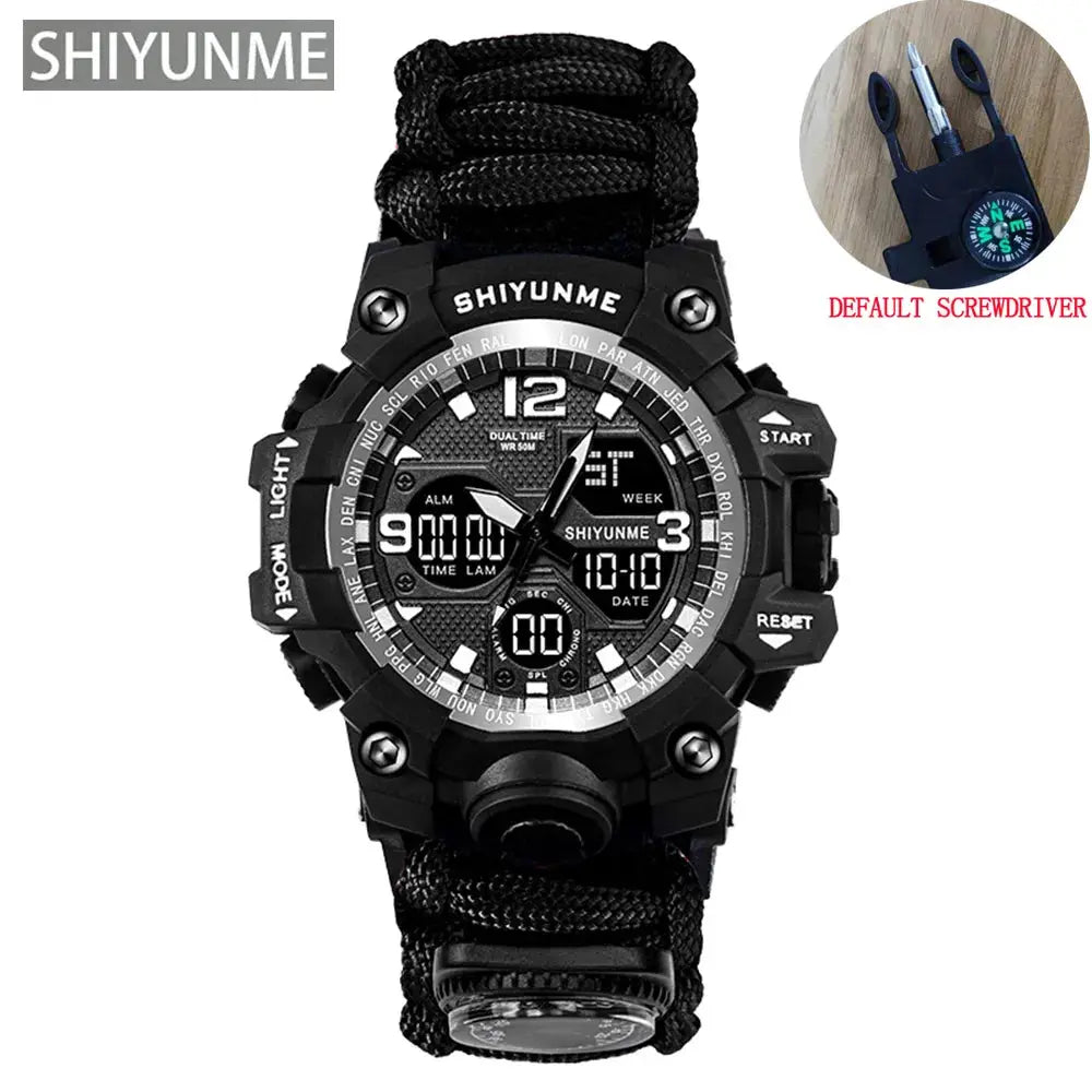 SHIYUNME men's military digital watch by Simples Market with compass, black paracord strap, waterproof