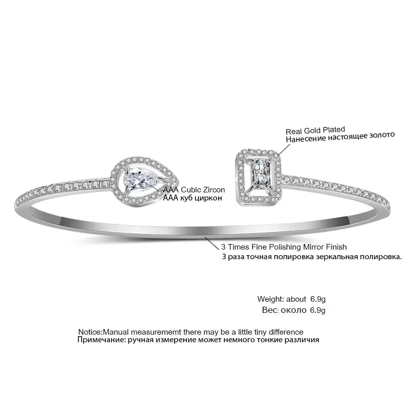 Luxury Geometry Gold Color Cuff Bangles For Women With Cubic Zirconia Bracelets For Party And Everyday Wear