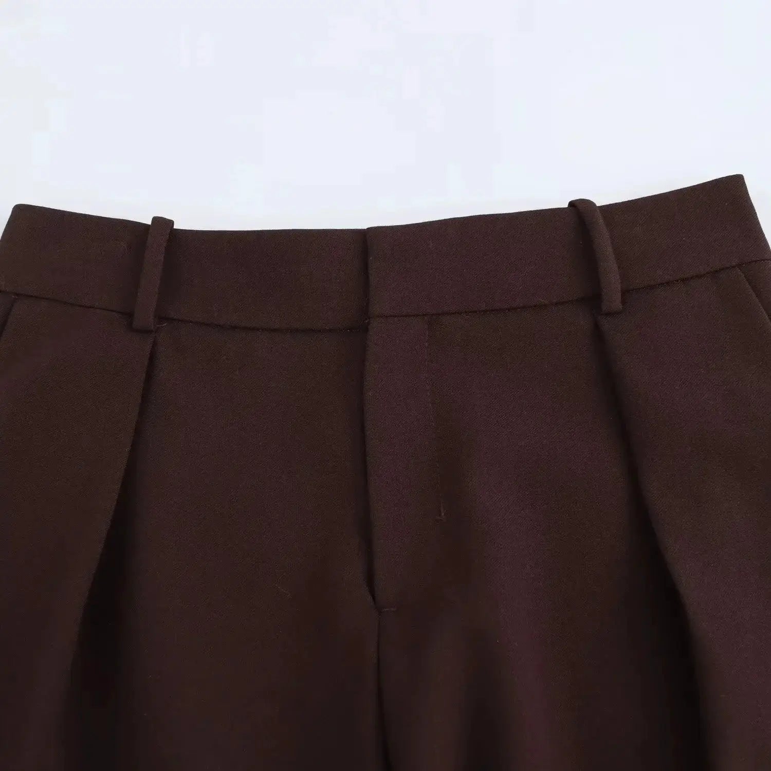 KONDALA brown pants with belt loops, straight loose fit, Simples Market