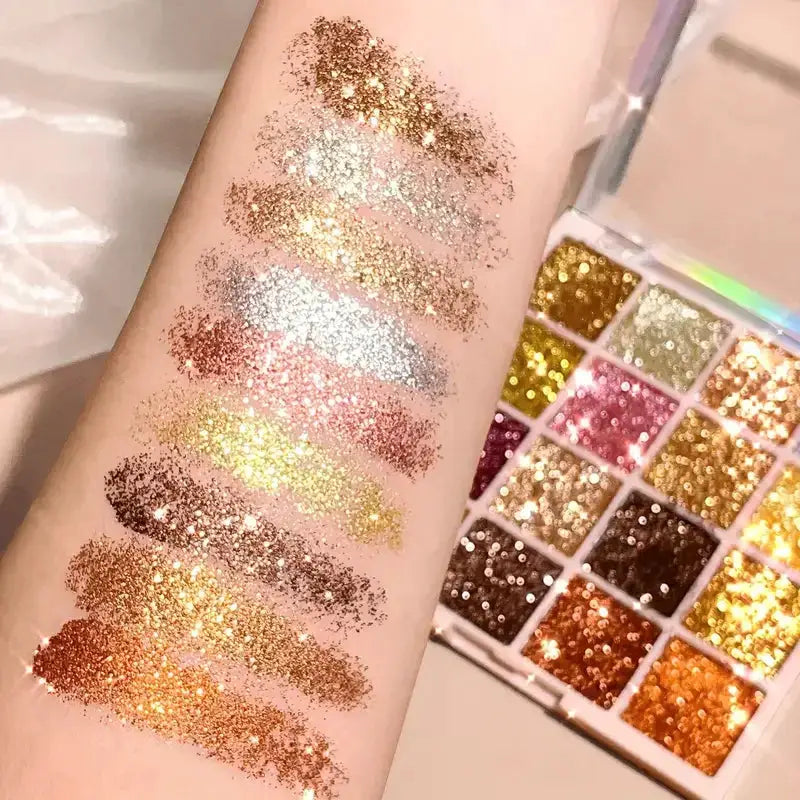 16 Colors Glitter Eyeshadow Palette Shimmer Sequin Finishes Multicolor Golden Sparkle for Face Body Stage Party Makeup