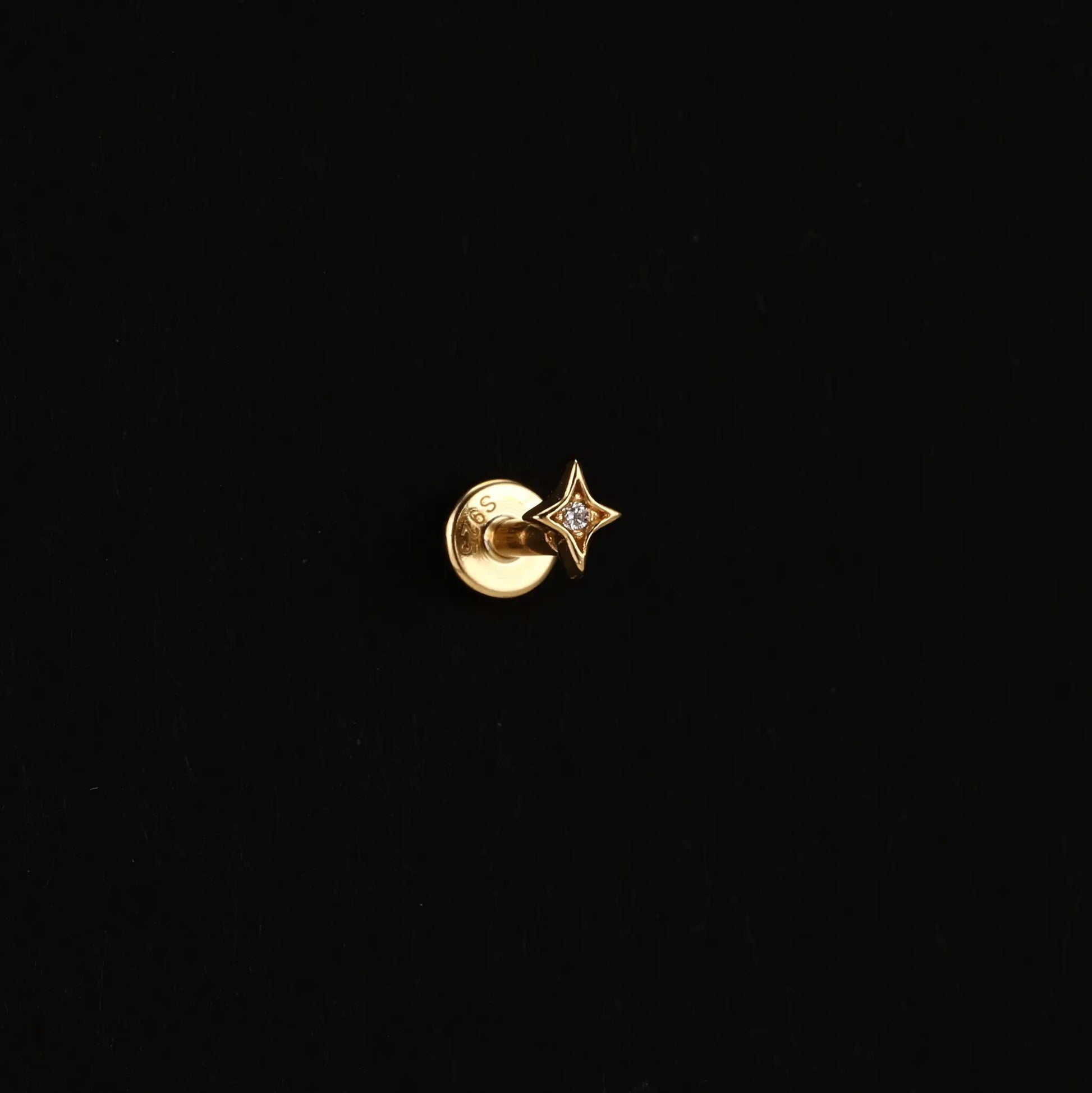 AIDE heart round ball flat-helix piercing earring in gold-tone with zircon, 925 sterling silver
