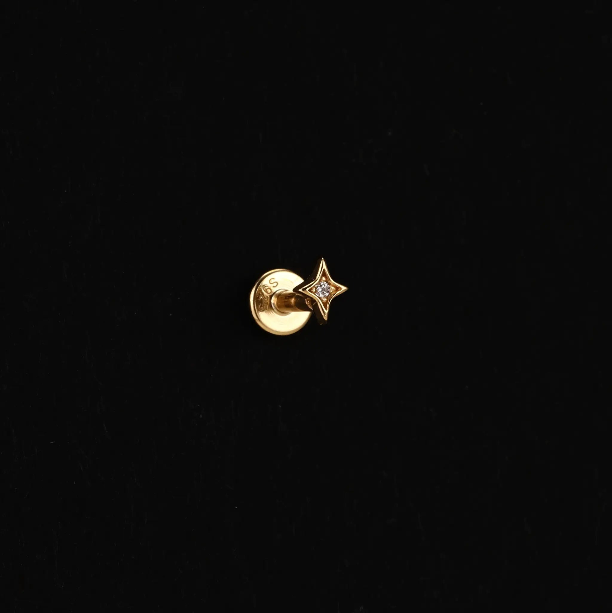 AIDE heart round ball flat-helix piercing earring in gold-tone with zircon, 925 sterling silver