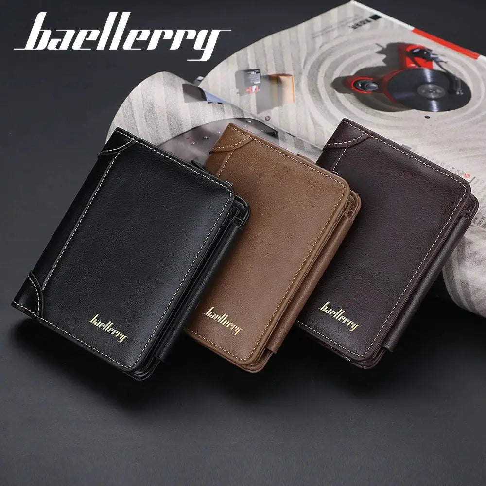 Baellerry Short Wallet for Men PU Leather RFID Blocking; set of 3 in black, tan and brown