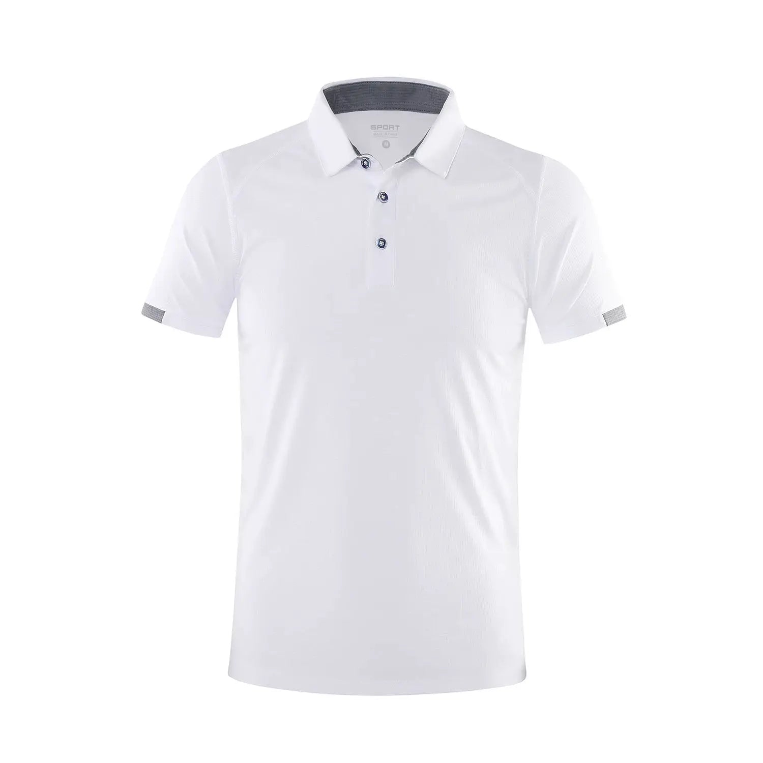White short-sleeve polo shirt with collar, breathable golf jersey style