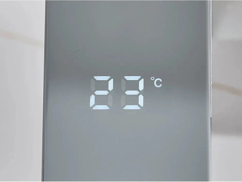 White smart sensor basin faucet with digital temperature display 23°C