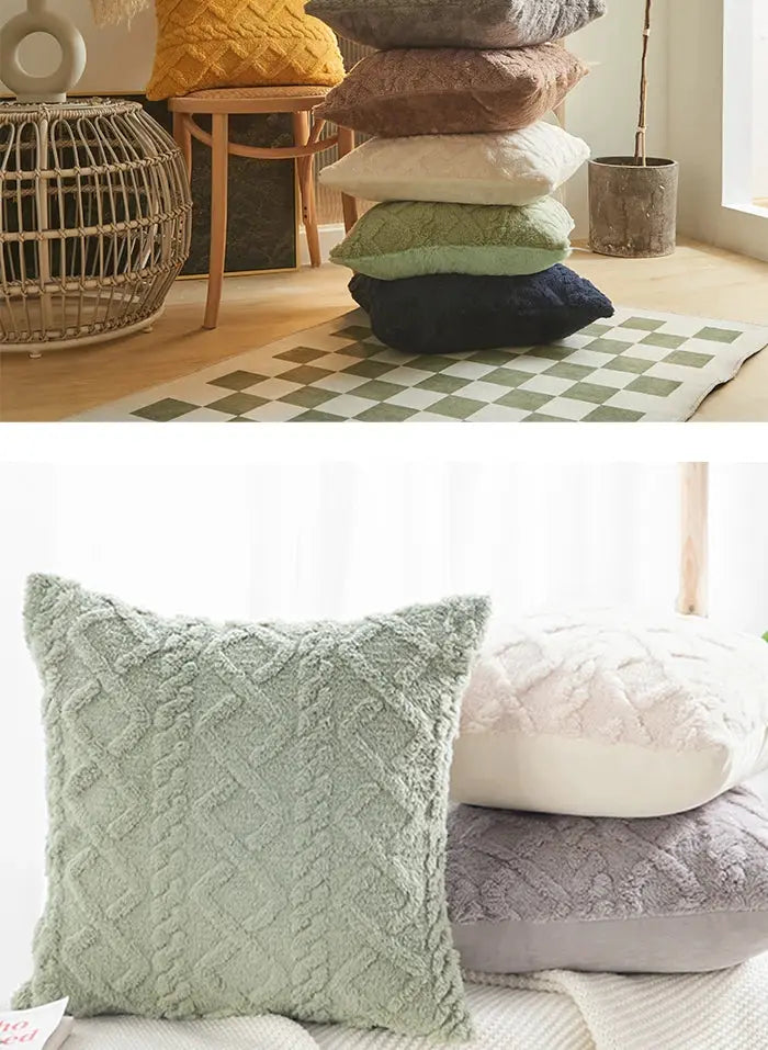 Plush lumbar pillow cover by Simples Market, 30x50cm, sage green textured knit for indoor sofa Boho decor