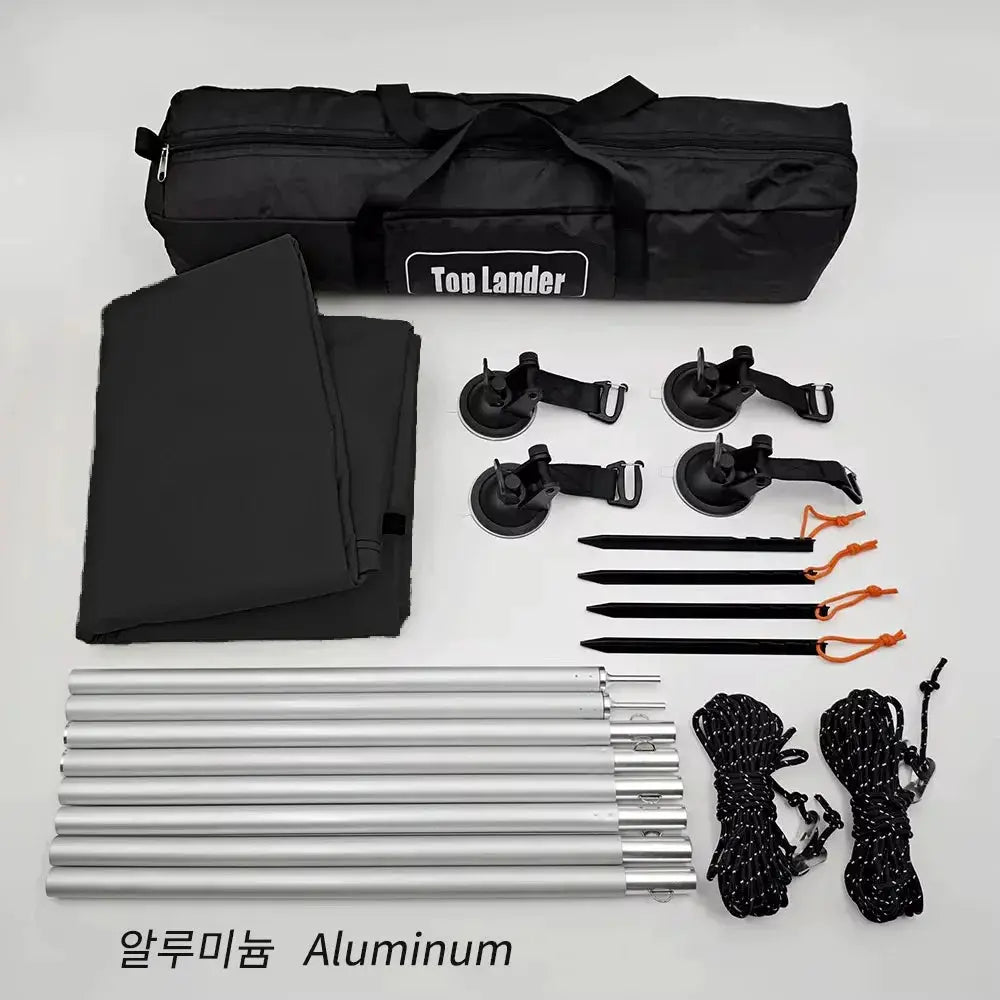Manta Ray Car Side Awning With Suction Cup Anchors Black Coated Tarp For SUV Camping Waterproof UV Shield Shade