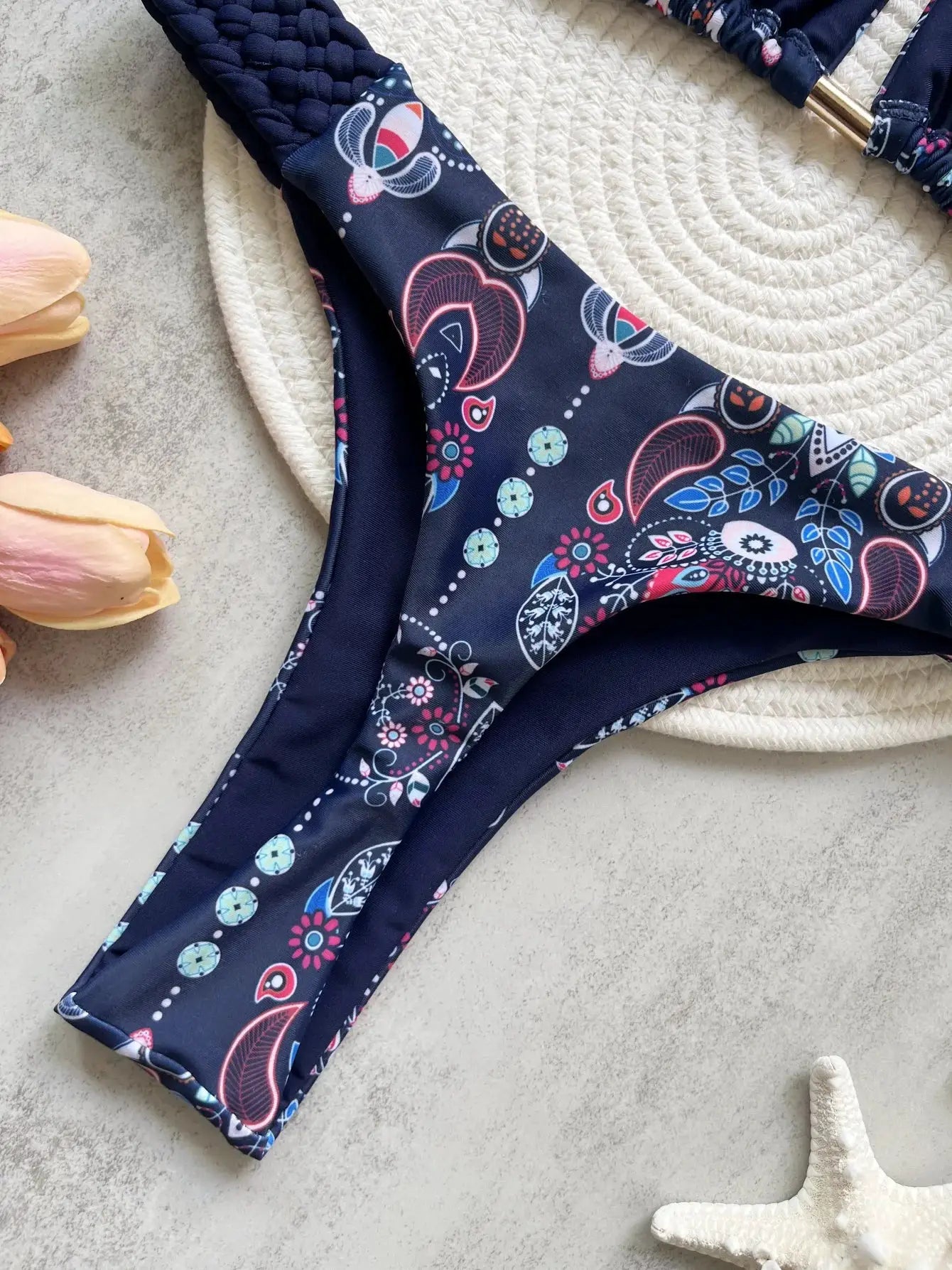 RUOTONSEPT navy paisley print halter bikini bottom from Simples Market two-piece swimsuit