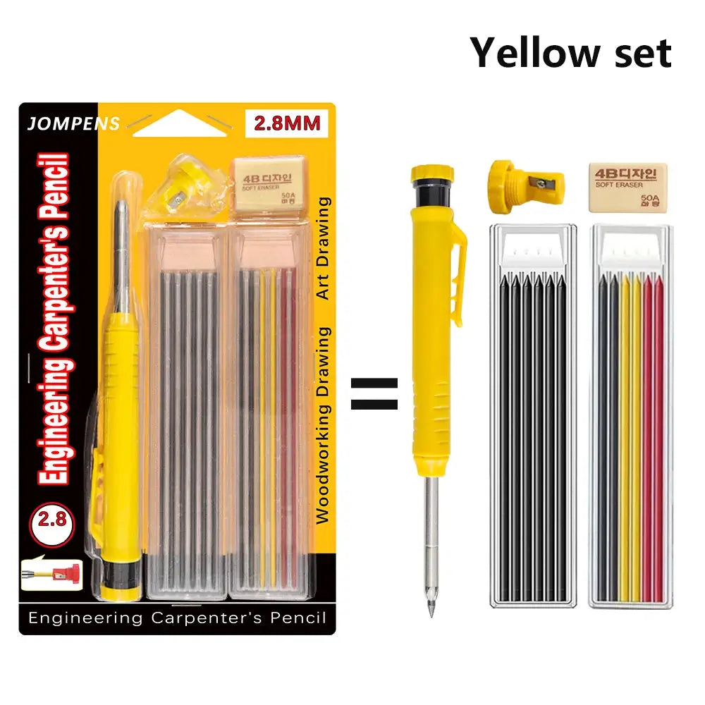 Simples Market yellow carpenter pencil set with built-in sharpener and deep-hole marking tool