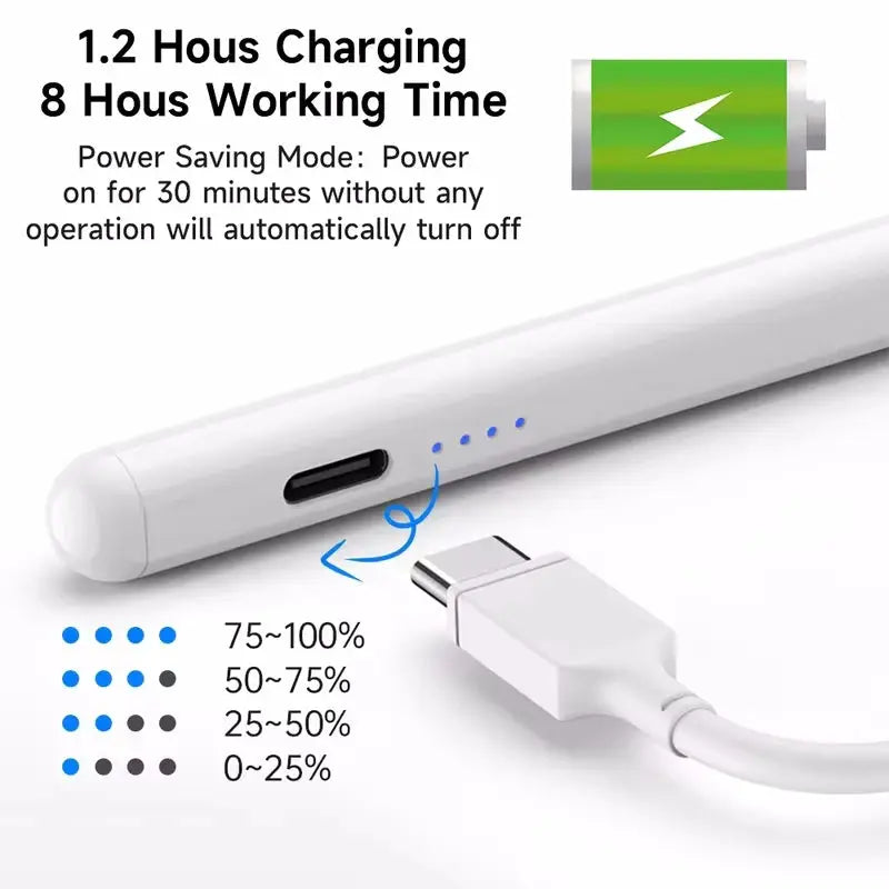 Simples Market white universal capacitive stylus pen with USB-C rechargeable charging port and blue LED indicators