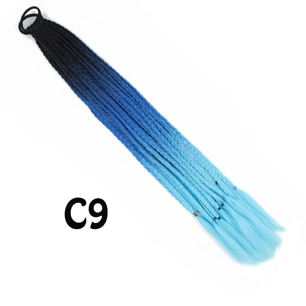 Braided ponytail extension, synthetic gradient blue, 24in with elastic band