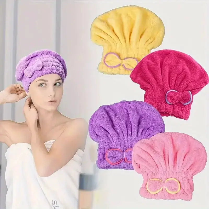 Quick Drying Hair Cap For Women Bowtie Bathing Hat Microfiber Superfiber Shower Cap For Spa And Bathroom
