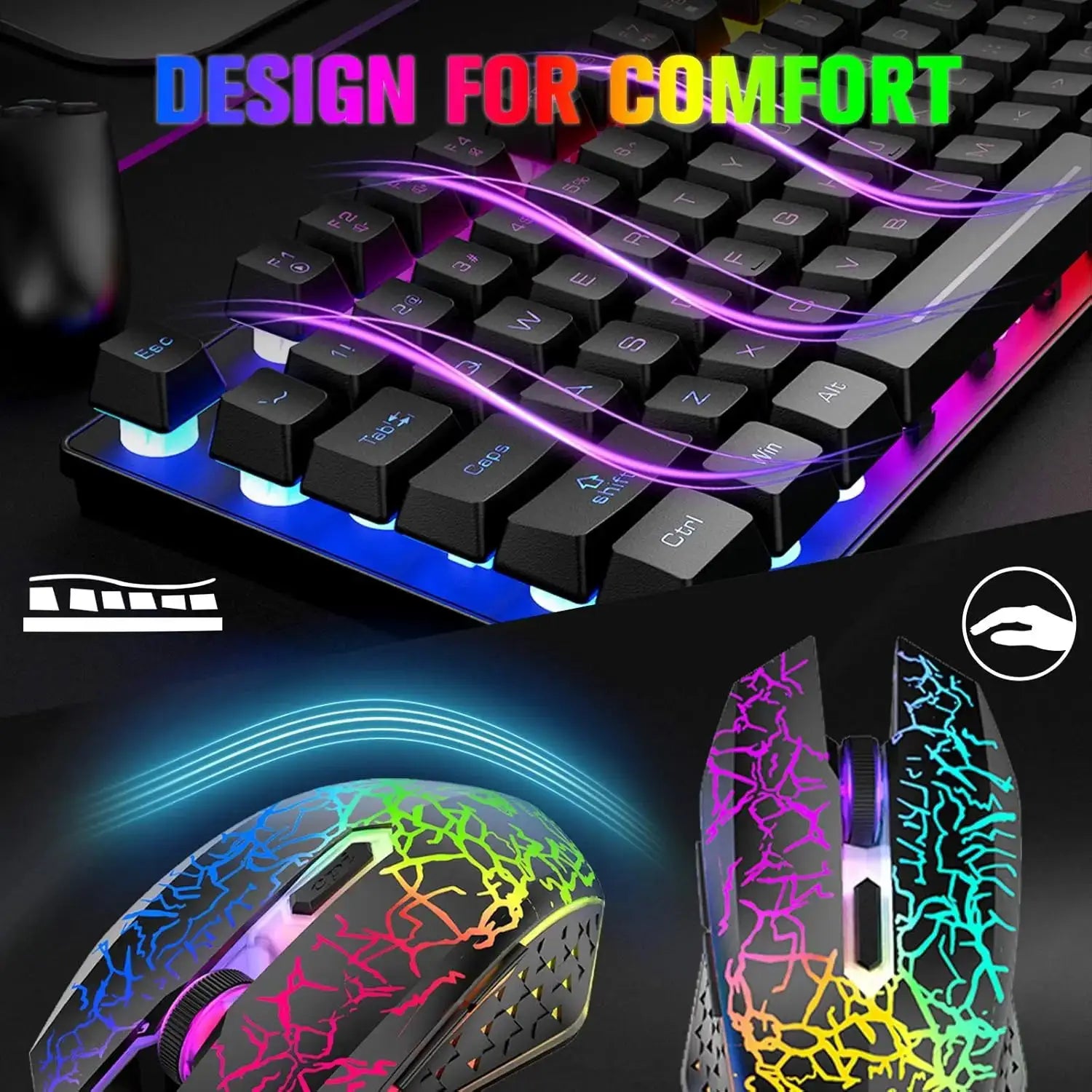 T87 wireless keyboard and mouse set with rainbow backlit lighting, 2400 DPI mouse, and mouse pad by Simples Market
