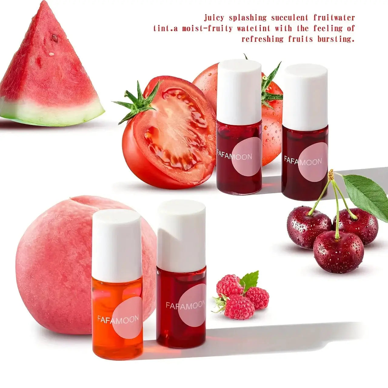 FruityGlow Lip Tint Water Gloss 4 Color Set Moisturizing Waterproof Non Sticky High Pigment Long Lasting Color