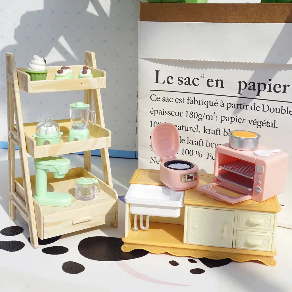 DIY Dollhouse Bear Biscuits 1/12 Scale Miniature Kitchen Set With Toaster Oven Mixer Electronic Scale Furniture Toy Gift