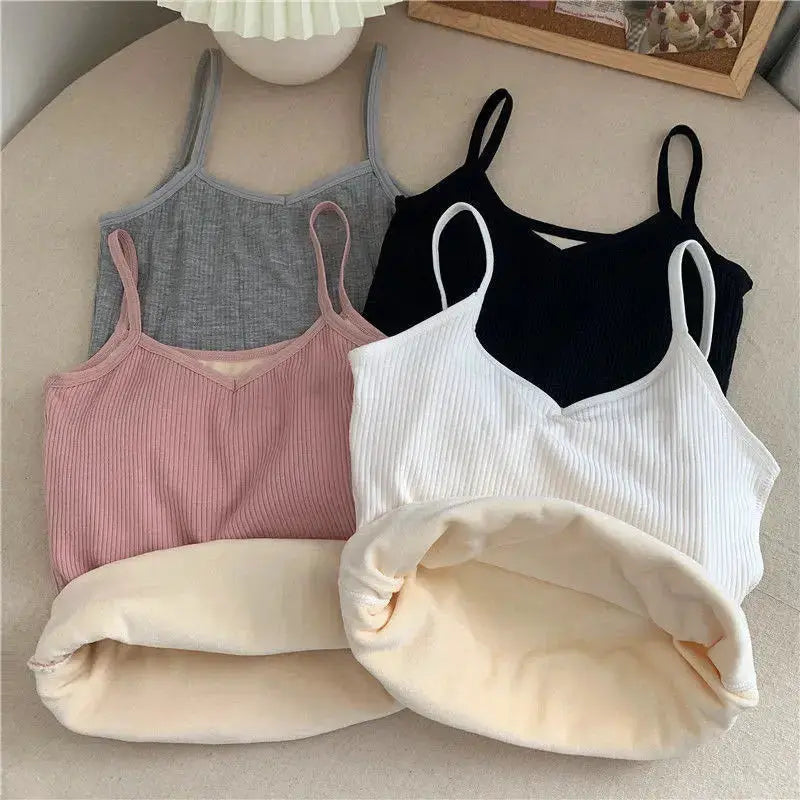 VelvetyLux Thermal Velvet Crop Top For Women Elastic Fit For Comfortable Layering Black Tank