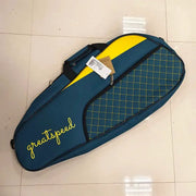 GREATSPEED tennis/badminton racket bag, blue with yellow logo, grid-panel side, one-shoulder pack