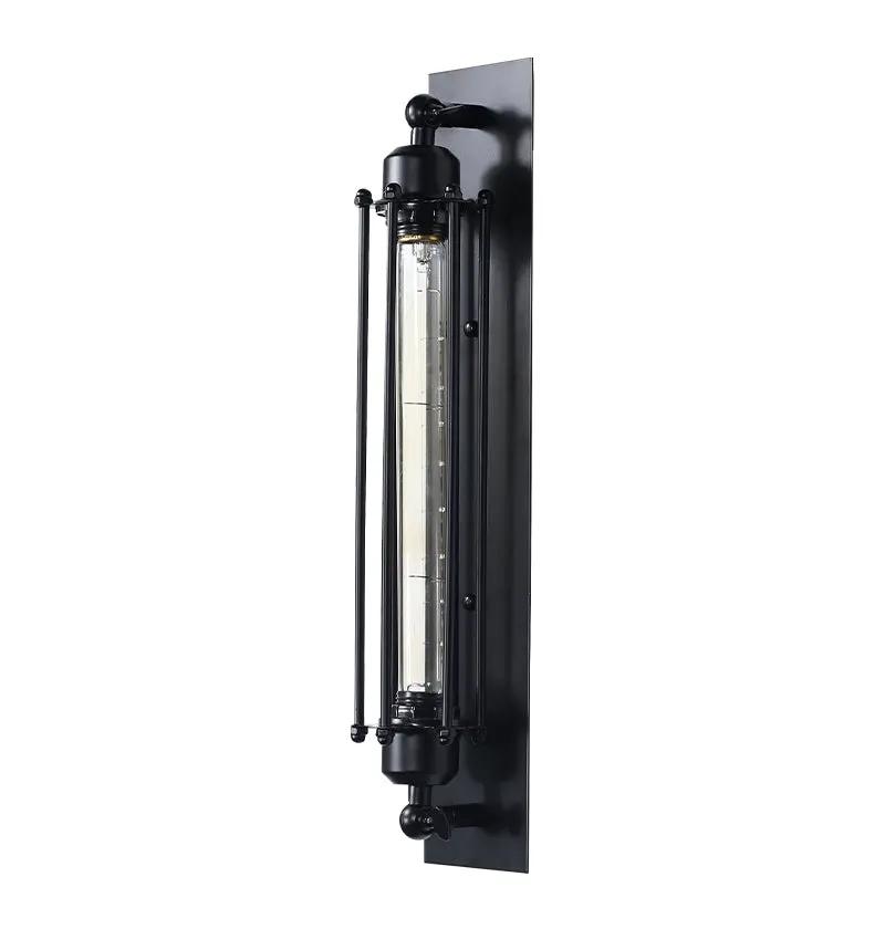 Retro industrial iron wall light by Simples Market, black finish, vertical tubular LED, wall-mounted.