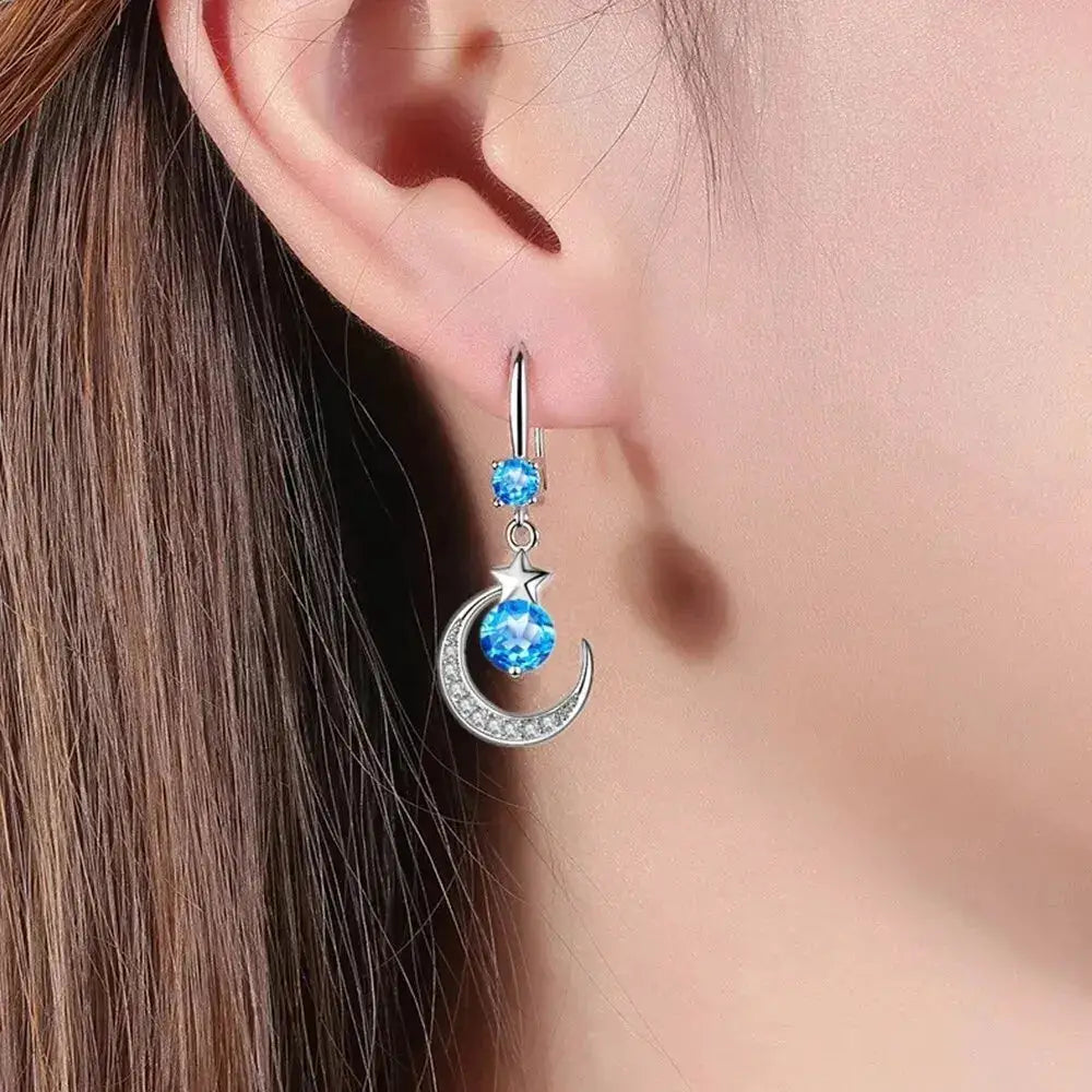 Star Moon Drop Earrings For Women Fashion Jewelry With Kyanite Stones Zinc Alloy