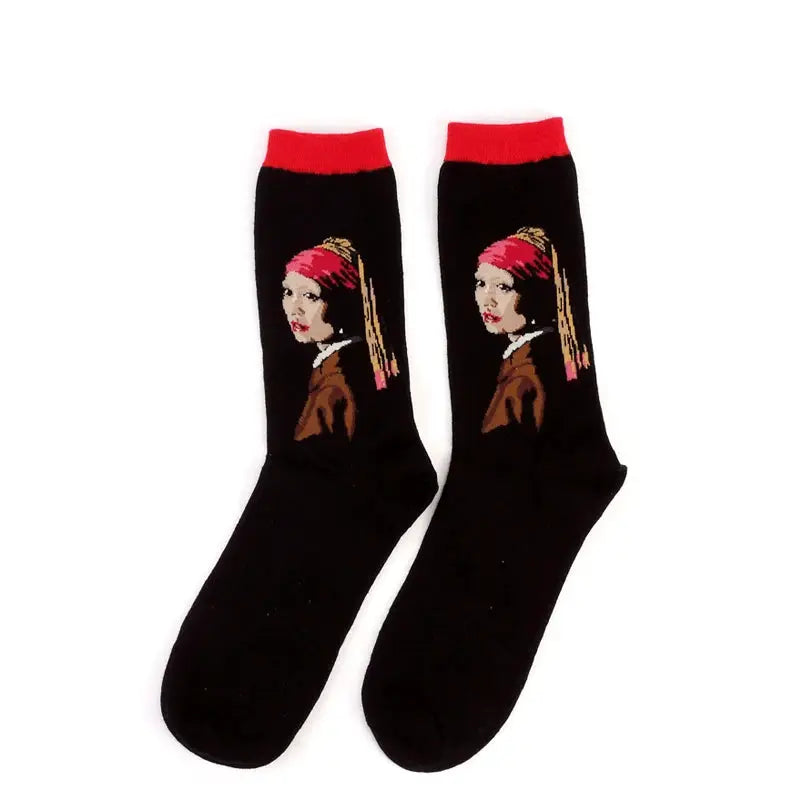 Van Gogh Mural Inspired Retro Men Socks 1 Pair Autumn Winter World Famous Oil Painting Series Funny Socks