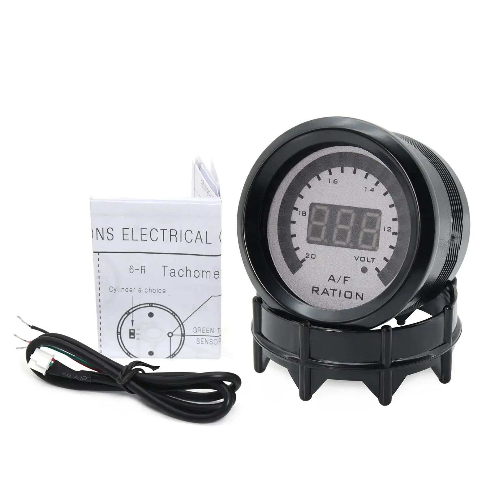 2-inch 52mm air-fuel ratio gauge and voltmeter in black with wiring harness and manual