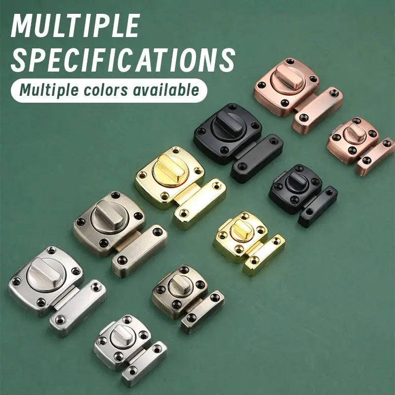 16-piece home security latch set with rotating bolt latches in assorted finishes (silver, gold, black, bronze)