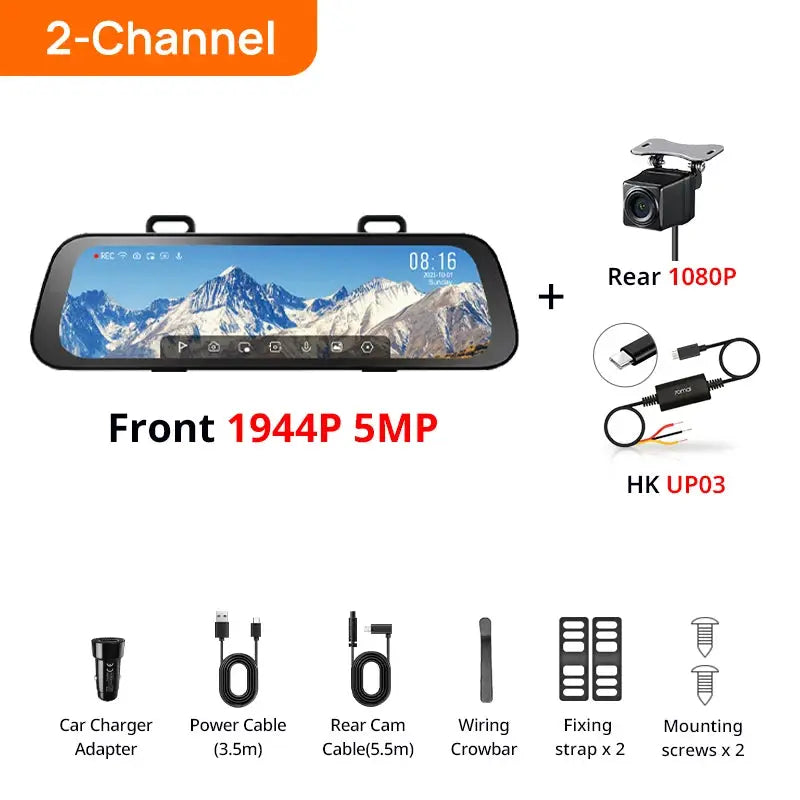 70mai S500 rearview dash cam 2-channel, 9.35-inch touchscreen, front 1944P 5MP and rear 1080P