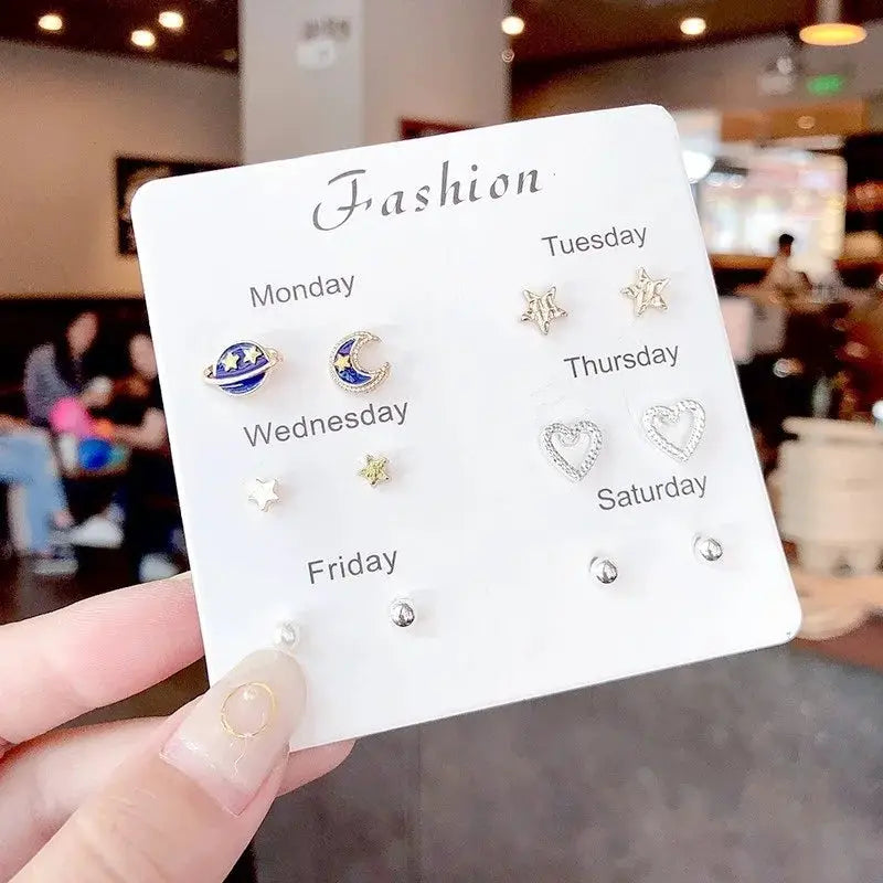 New S925 Silver Needle Stud Earrings Set For Women Girls Simple Cute Exquisite Mini Jewelry Gift Wholesale Direct Sales
