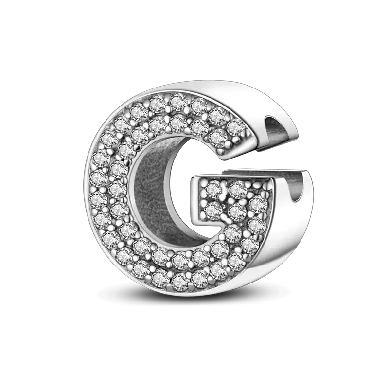 Charmhub Fit sterling silver bangle with CZ stones forming a G letter