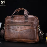 BullCaptain Leather Briefcase Messenger Bag for Men 14 Inch Laptop Compatible Genuine Cowhide for Office Professional